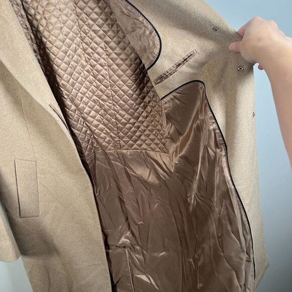 Katherine Kelly Cashmere Coat Size 10 Tan Neutral Trench Long Notch Collar - Picture 11 of 13
